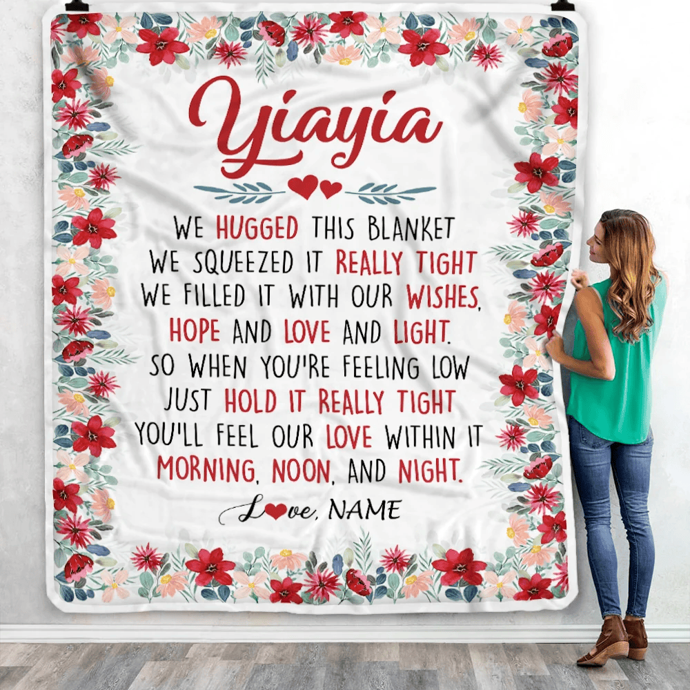 Personalized Yiayia Blanket From Grandkids Grandson Granddaughter We Hugged This Blanket Yiayia Birthday Mothers Day Christmas Customized Fleece Throw Blanket