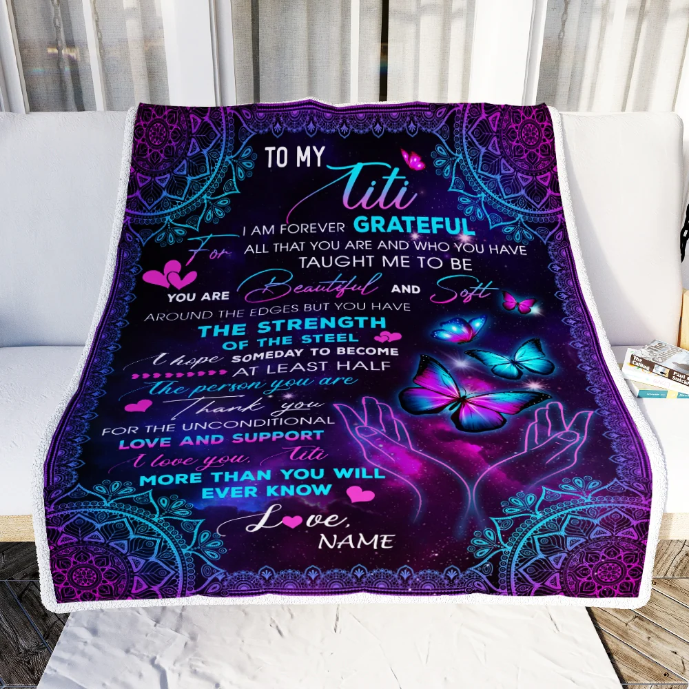 Personalized To My Titi Blanket From Niece Nephew You Are Beautiful Butterfly Titi Birthday Mothers Day Christmas Customized Fleece Throw Blanket