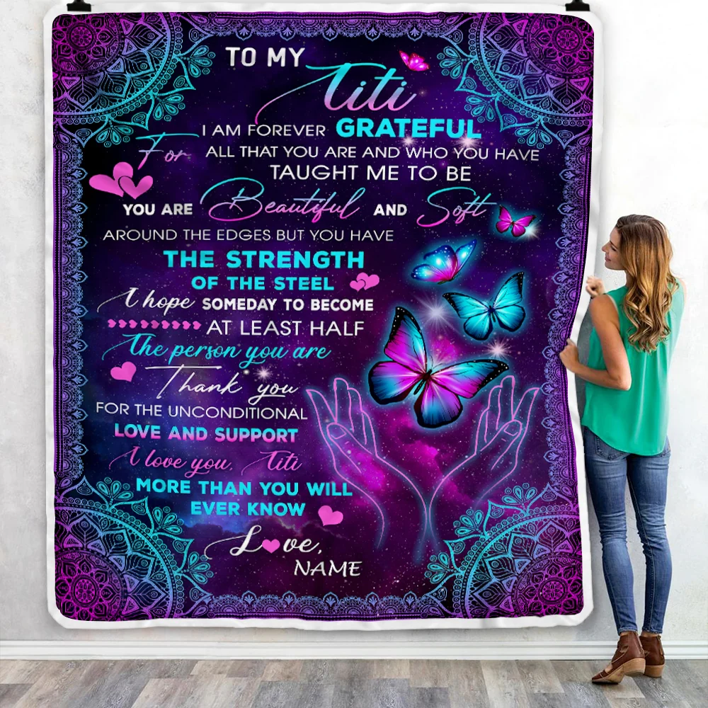 Personalized To My Titi Blanket From Niece Nephew You Are Beautiful Butterfly Titi Birthday Mothers Day Christmas Customized Fleece Throw Blanket