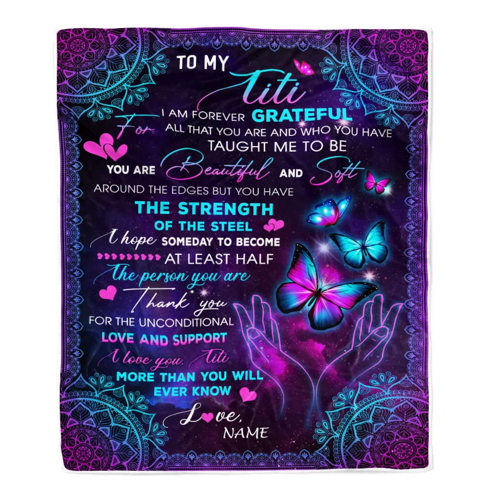 Personalized To My Titi Blanket From Niece Nephew You Are Beautiful Butterfly Titi Birthday Mothers Day Christmas Customized Fleece Throw Blanket