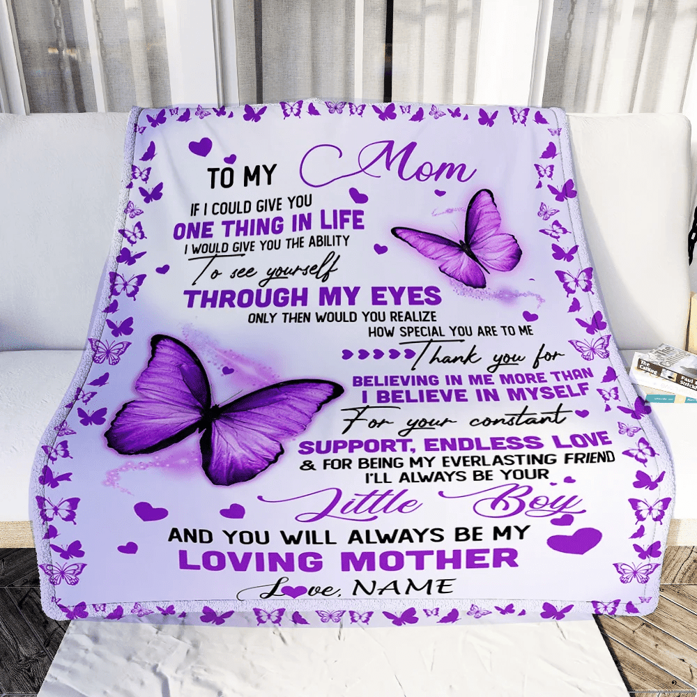 Personalized To My Mom Blanket From Son I'll Always be Your Little Boy Loving Mom Mothers Day Birthday Christmas Customized Fleece Blanket