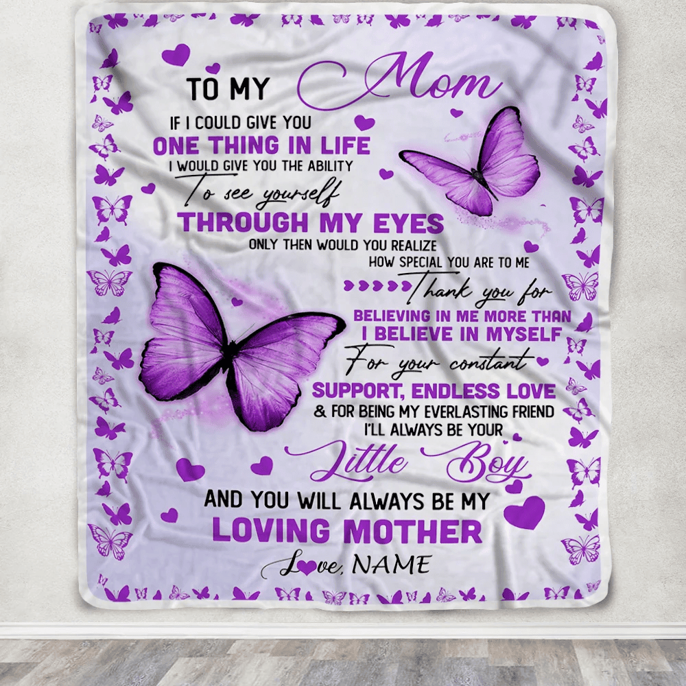 Personalized To My Mom Blanket From Son I'll Always be Your Little Boy Loving Mom Mothers Day Birthday Christmas Customized Fleece Blanket