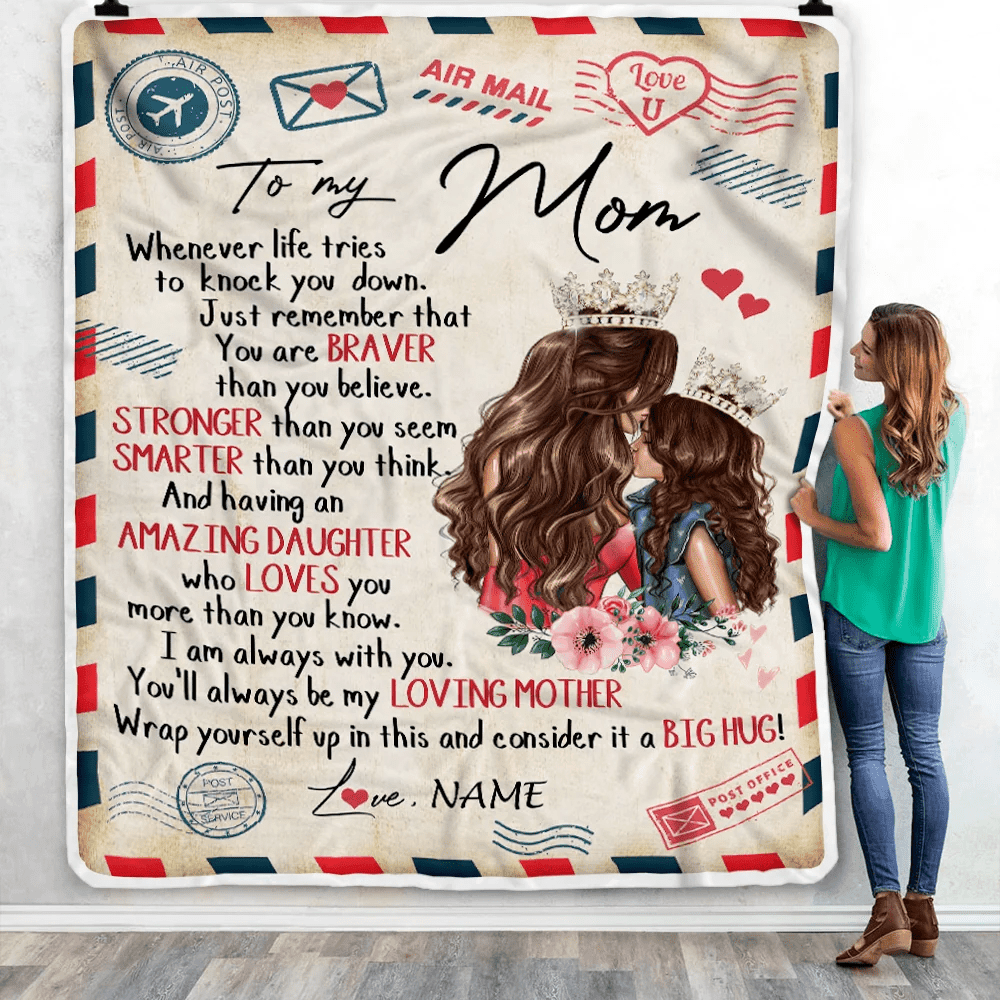 Personalized To My Mom From Daughter Air Mail Whenever Life Tries To Knock You Down Mom Birthday Mothers Day Christmas Customized Fleece Blanket