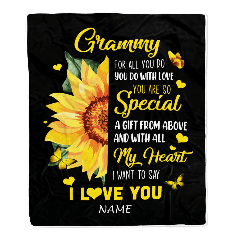 Personalized To My Grammy Blanket From Grandkids Granddaughter I Want To Say I Love You Sunfower Grammy Birthday Mothers Day Christmas Fleece Throw Blanket