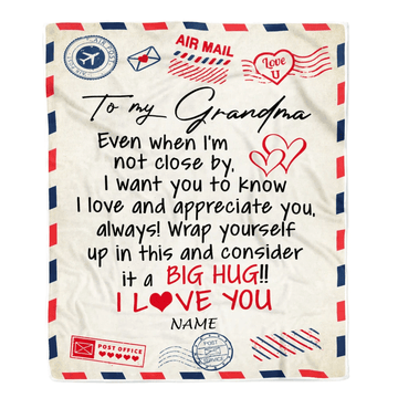 Personalized Grandma Blanket From Grandkids I Love You Hugs Air Mail Letter Grandma Birthday Mothers Day Christmas Customized Fleece Blanket