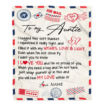 Personalized To My Auntie Blanket From Niece Nephew Air Mail Letter I Love You Auntie Birthday Mothers Day Christmas Customized Fleece Throw Blanket