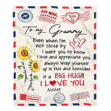 Personalized Grammy Blanket From Grandkids Love Big Hug Air Mail Letter Sunflower Grammy Birthday Mothers Day Christmas Customized Fleece Throw Blanket