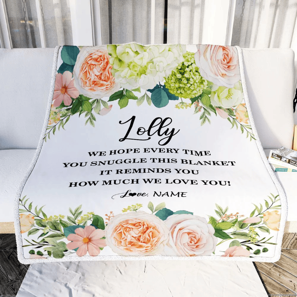 Personalized To My Lolly Blanket From Grandkids How Much We Love You Flower Lolly Birthday Mothers Day Christmas Customized Fleece Throw Blanket