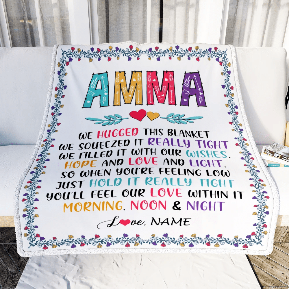 Personalized Amma Blanket From Grandkids We Hugged This Blanket Amma Birthday Mothers Day Christmas Customized Fleece Blanket