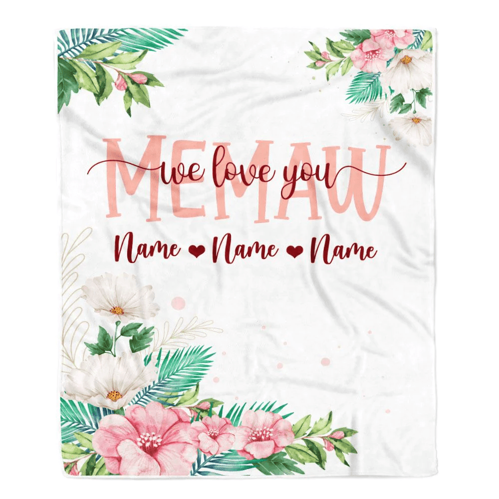 Personalized Memaw Blanket From Grandkids Granddaughter Grandson We Love You Floral Memaw Birthday Mothers Day Christmas Customized Fleece Throw Blanket