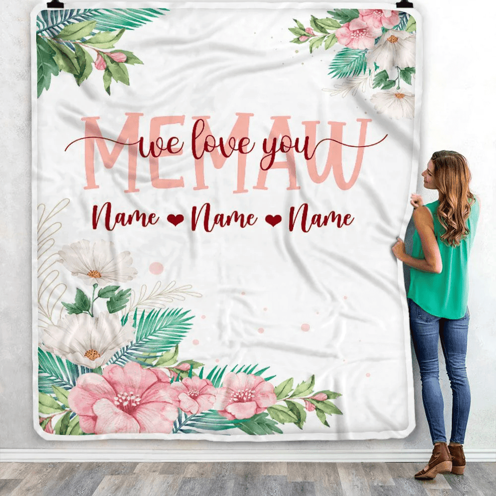 Personalized Memaw Blanket From Grandkids Granddaughter Grandson We Love You Floral Memaw Birthday Mothers Day Christmas Customized Fleece Throw Blanket