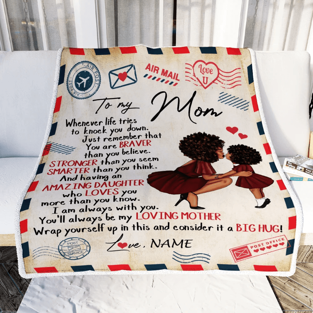 Personalized To My Mom From Daughter Air Mail Whenever Life Tries To Knock You Down Black Woman African Mom Birthday Mothers Day Christmas Fleece Blanket
