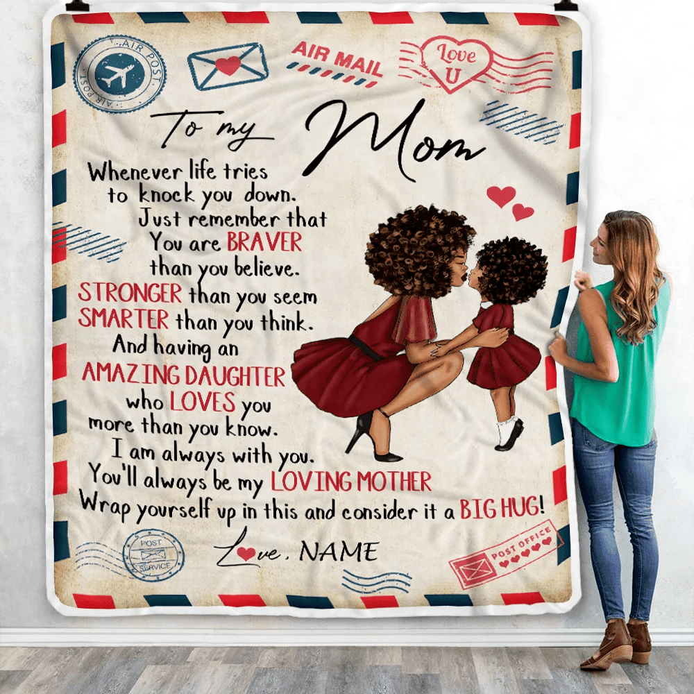 Personalized To My Mom From Daughter Air Mail Whenever Life Tries To Knock You Down Black Woman African Mom Birthday Mothers Day Christmas Fleece Blanket
