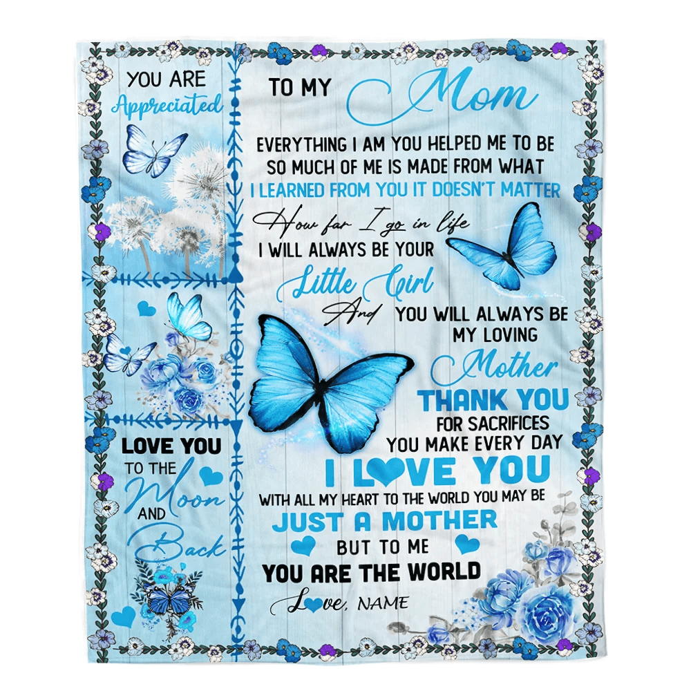Personalized To My Mom Blanket From Daughter I Love You With All My Heart Butterfly Mom Mothers Day Birthday Christmas Customized Fleece Blanket
