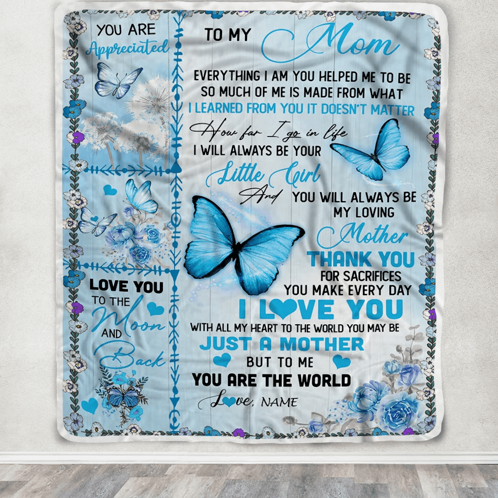 Personalized To My Mom Blanket From Daughter I Love You With All My Heart Butterfly Mom Mothers Day Birthday Christmas Customized Fleece Blanket