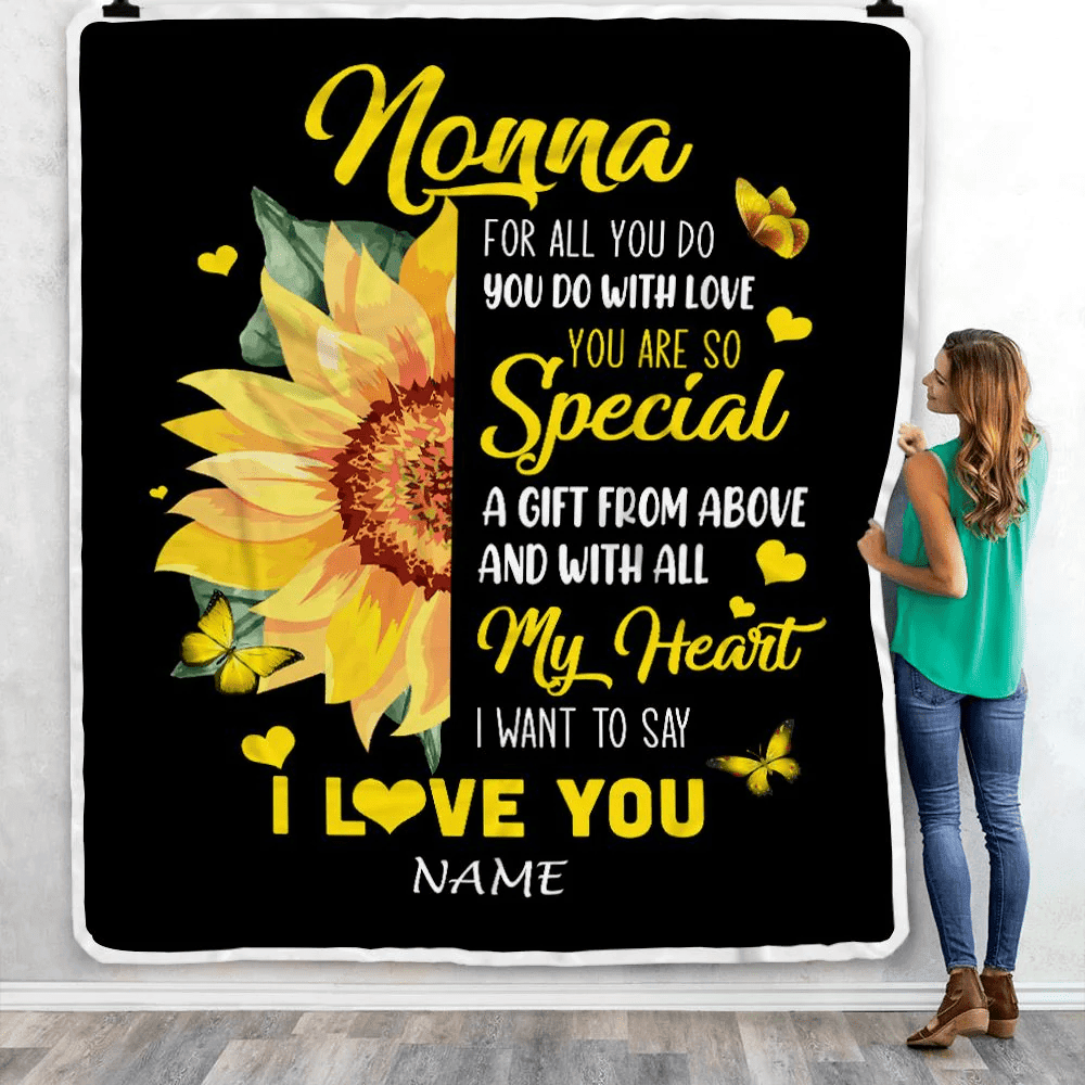 Personalized To My Nonna Blanket From Grandkids Granddaughter I Want To Say I Love You Sunfower Nonna Birthday Mothers Day Christmas Customized Fleece Blanket