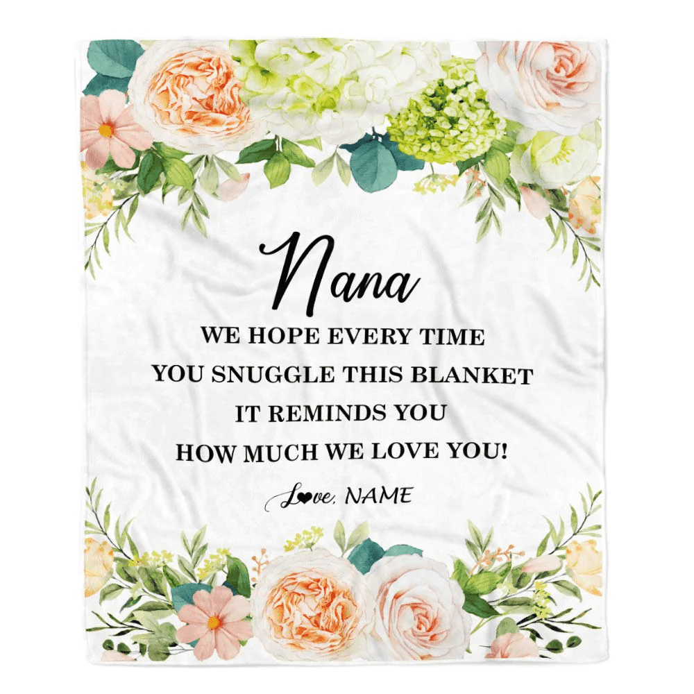 Personalized To My Nana Blanket From Grandkids How Much We Love You Flower Nana Birthday Mothers Day Christmas Customized Fleece Throw Blanket