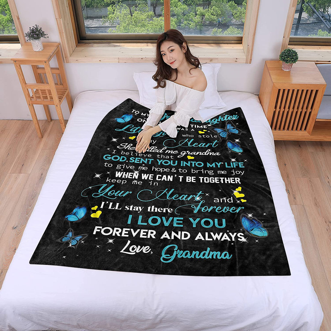 Gifts for Granddaughter from Grandma - Personalized Blankets Mothers Day Birthday Graduation Back to School Butterfly Gift