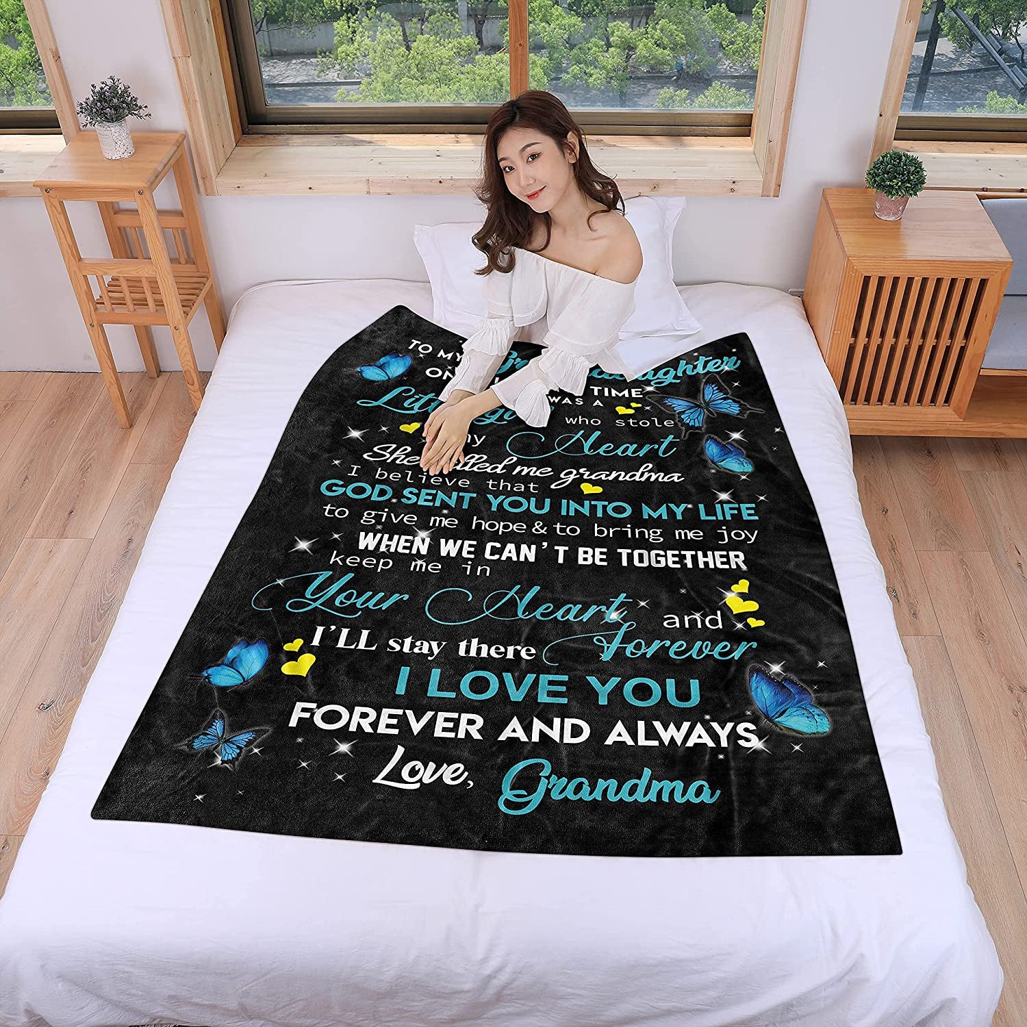 Gifts for Granddaughter from Grandma - Personalized Blankets Mothers Day Birthday Graduation Back to School Butterfly Gift