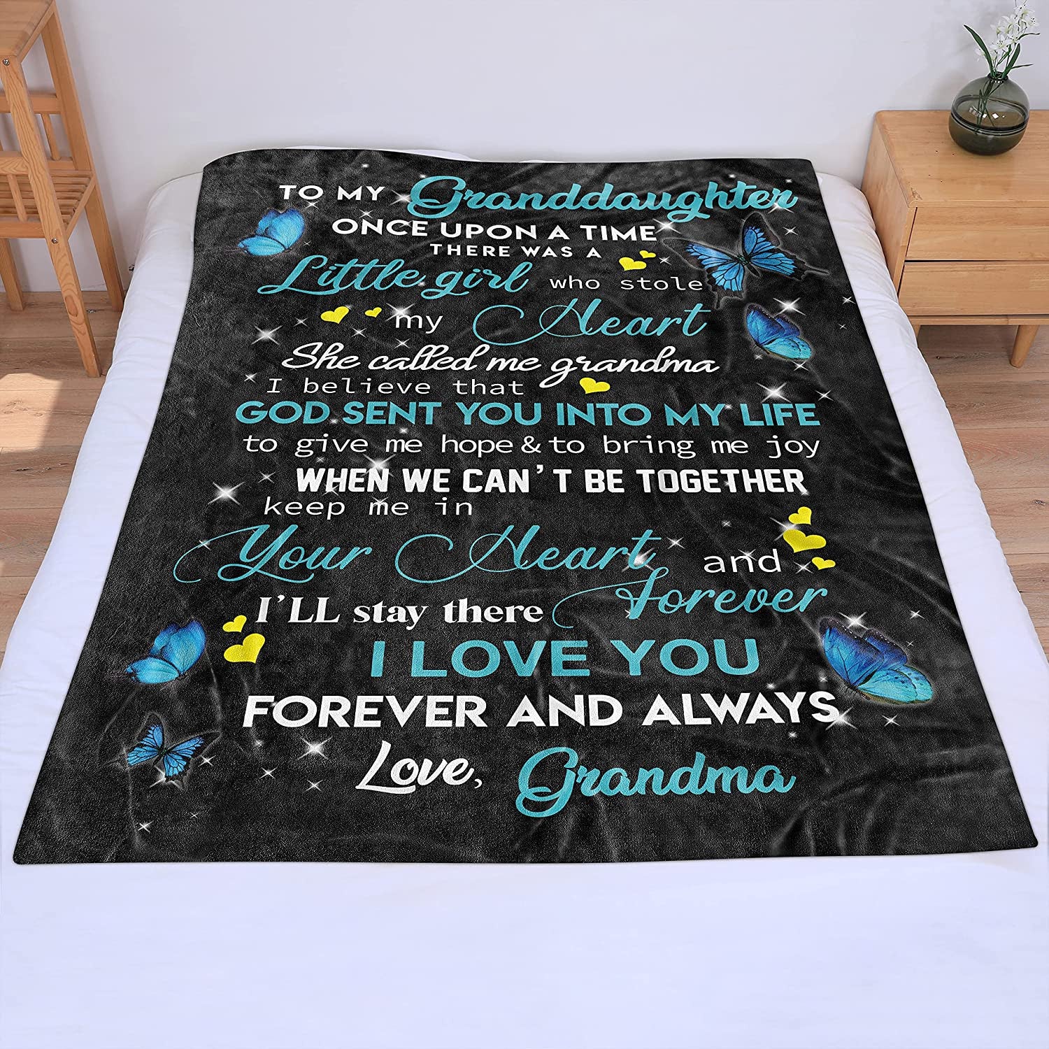 Gifts for Granddaughter from Grandma - Personalized Blankets Mothers Day Birthday Graduation Back to School Butterfly Gift