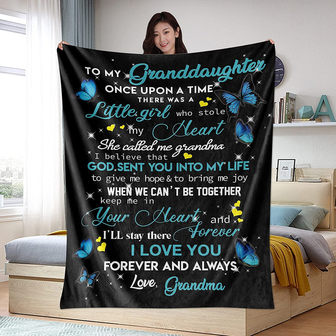 Gifts for Granddaughter from Grandma - Personalized Blankets Mothers Day Birthday Graduation Back to School Butterfly Gift