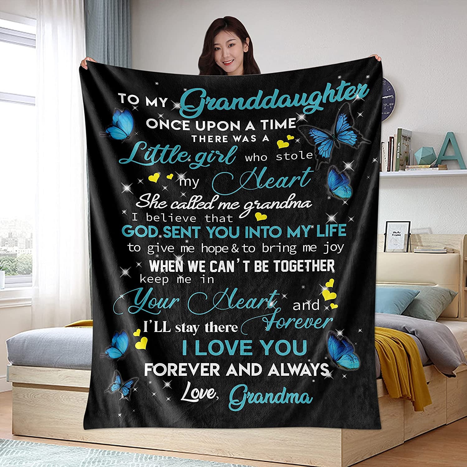 Gifts for Granddaughter from Grandma - Personalized Blankets Mothers Day Birthday Graduation Back to School Butterfly Gift