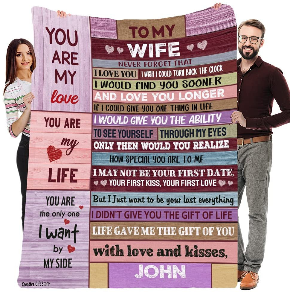 Gift For Her Wife Gifts From Husband Never Forget That I Love You Weeding Gift For Women To My Wife Super Soft Flannel Throw Blankets For Birthday Anniversary Christmas Valentines Mothers Day