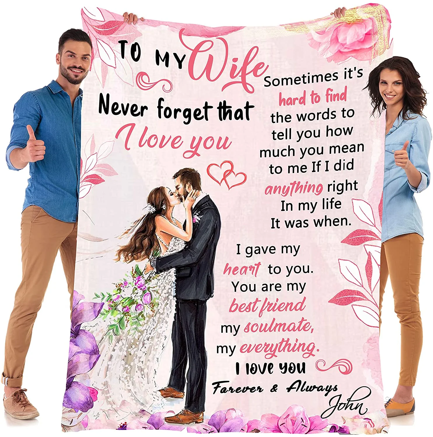 Gift For Her Wife Gifts From Husband Never Forget That I Love You Weeding Gift For Women To My Wife Super Soft Flannel Throw Blankets For Birthday Anniversary Christmas Valentines Mothers Day