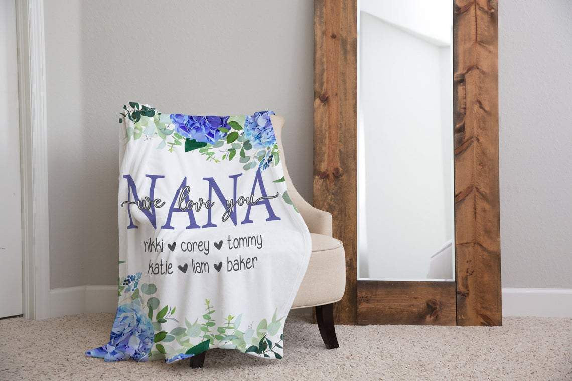 Nana Gift Blanket - Nana Flower Art Customized Nana Blanket with Grandkid's Name Mothers Day Birthday Christmas Gift