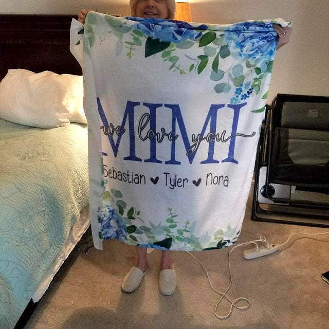 Nana Gift Blanket - Nana Flower Art Customized Nana Blanket with Grandkid's Name Mothers Day Birthday Christmas Gift