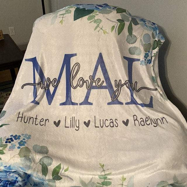 Nana Gift Blanket - Nana Flower Art Customized Nana Blanket with Grandkid's Name Mothers Day Birthday Christmas Gift