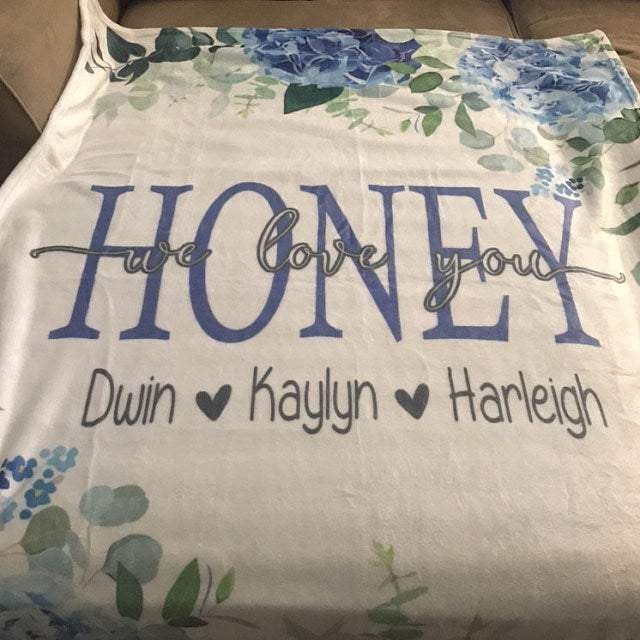 Nana Gift Blanket - Nana Flower Art Customized Nana Blanket with Grandkid's Name Mothers Day Birthday Christmas Gift