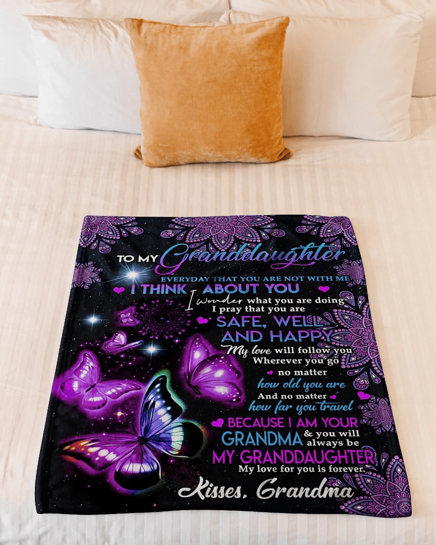 Butterfly Blanket - Granddaughter Blanket from Grandma , Personalized Gift Blanket for Mothers Day, Birthday, Christmas, Anniversary
