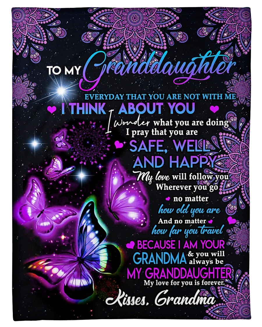 Butterfly Blanket - Granddaughter Blanket from Grandma , Personalized Gift Blanket for Mothers Day, Birthday, Christmas, Anniversary