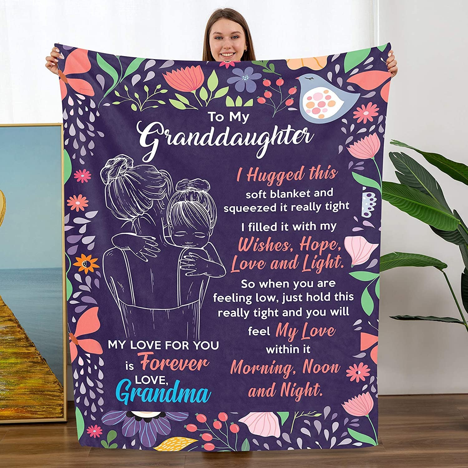 Personalized Elephant Blanket - To My Granddaughter From Grandma - Blanket Present for Valentines Mothers Day Christmas Graduation Anniversary