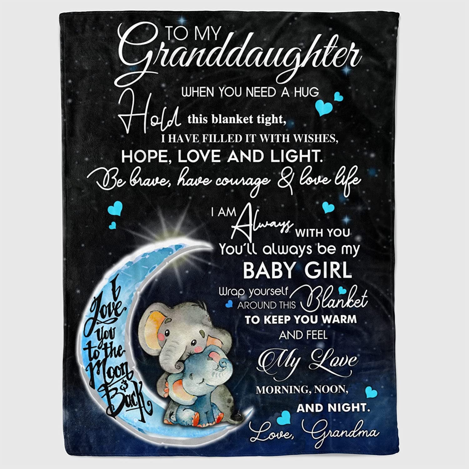 Personalized Elephant Blanket - To My Granddaughter From Grandma - Blanket Present for Valentines Mothers Day Christmas Graduation Anniversary