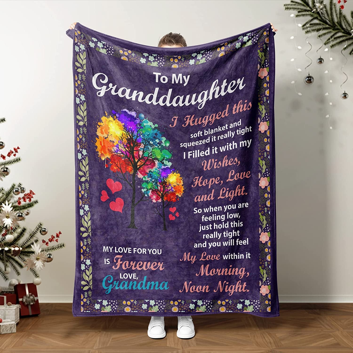 Personalized Elephant Blanket - To My Granddaughter From Grandma - Blanket Present for Valentines Mothers Day Christmas Graduation Anniversary