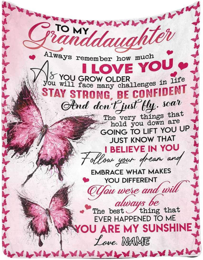 Personalized Elephant Blanket - To My Granddaughter From Grandma - Blanket Present for Valentines Mothers Day Christmas Graduation Anniversary