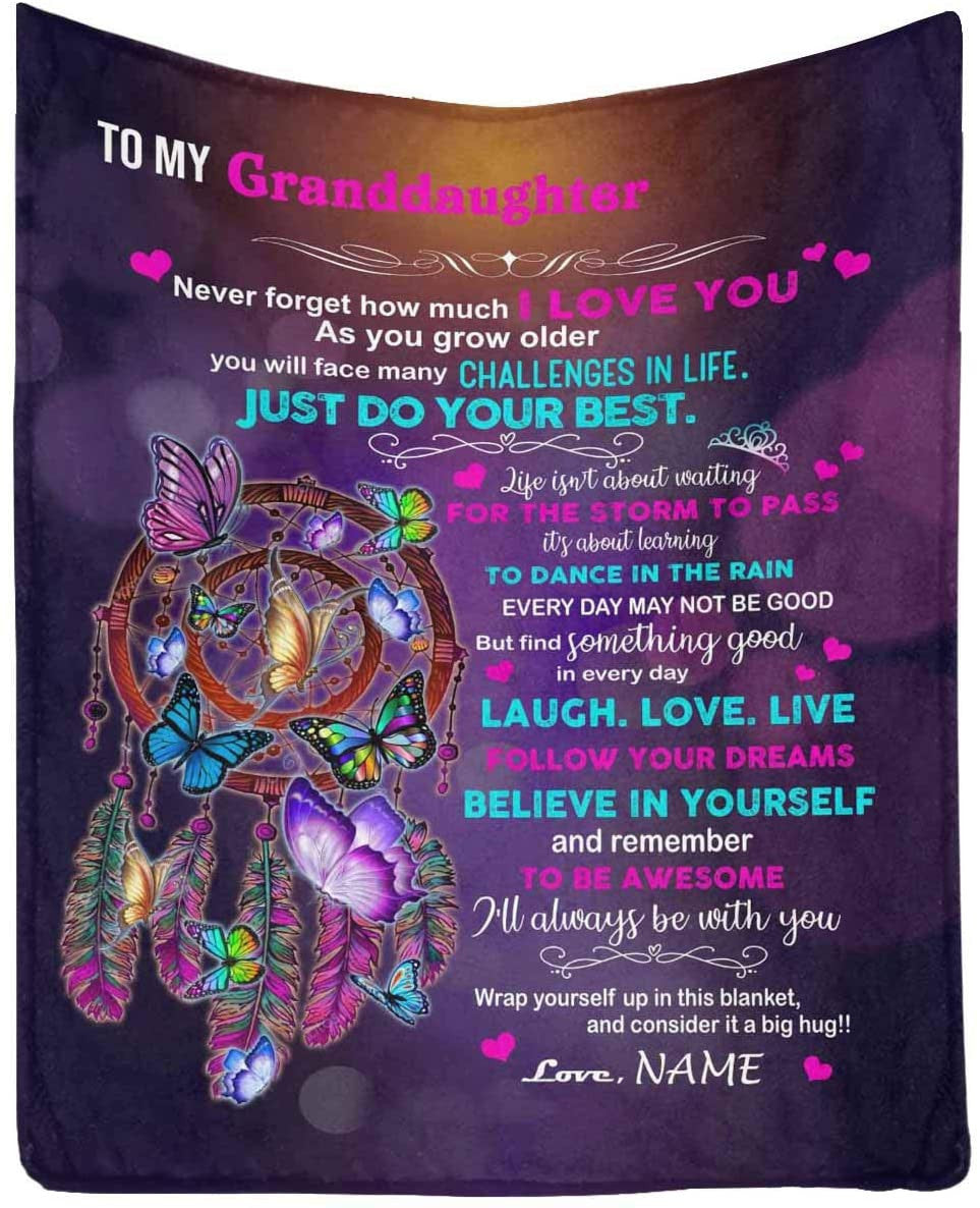 Personalized Elephant Blanket - To My Granddaughter From Grandma - Blanket Present for Valentines Mothers Day Christmas Graduation Anniversary