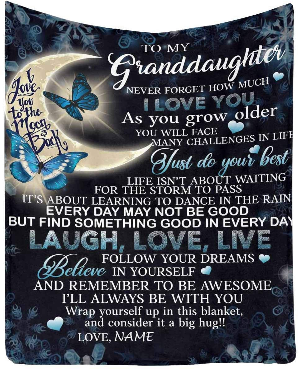 Personalized Elephant Blanket - To My Granddaughter From Grandma - Blanket Present for Valentines Mothers Day Christmas Graduation Anniversary