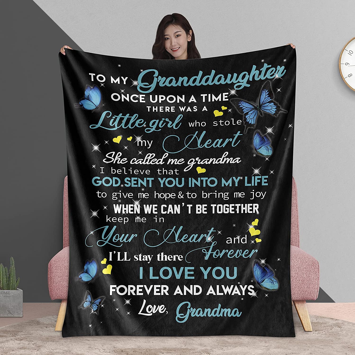Personalized Elephant Blanket - To My Granddaughter From Grandma - Blanket Present for Valentines Mothers Day Christmas Graduation Anniversary