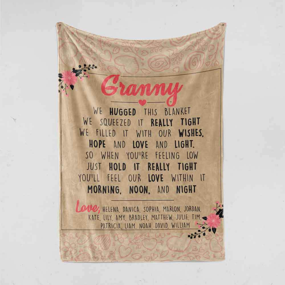 Personalized Grandma Blanket From Grandkids - Grandma We Hugged This Blanket Mothers Day Valentines Birthday Gift For Her From Kids