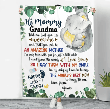 Personalized Printed Blanket Plants Little Elephant - Mothers Day Gift, Happy 1st Mothers Day Blanket, Baby Blanket