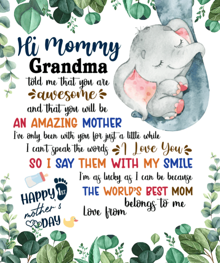 Personalized Printed Blanket Plants Little Elephant - Mothers Day Gift, Happy 1st Mothers Day Blanket, Baby Blanket