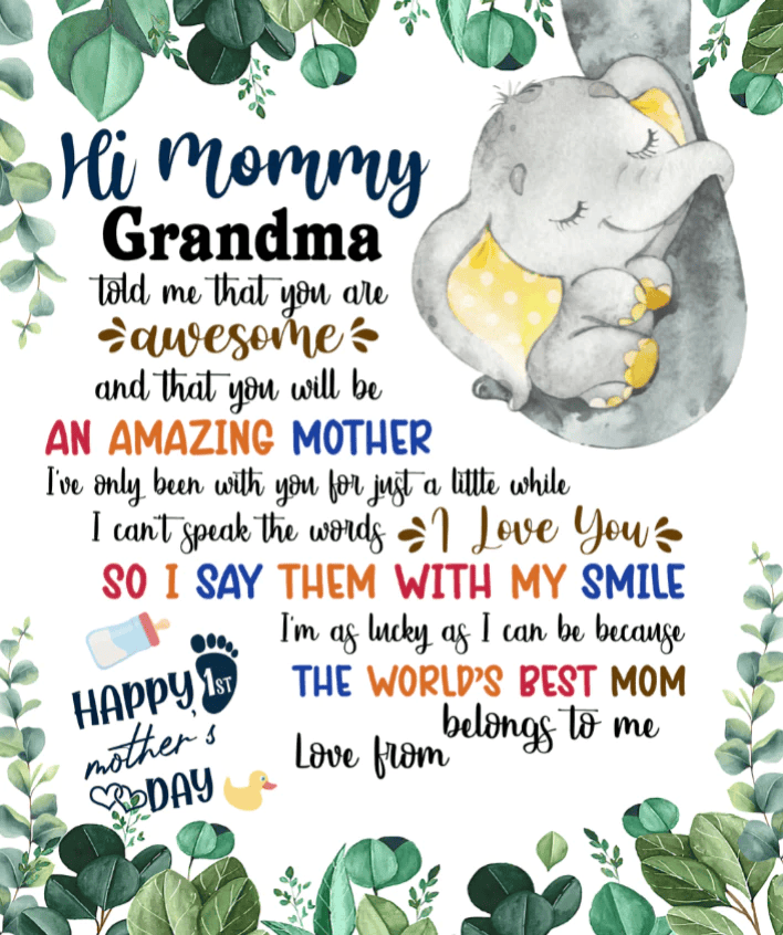 Personalized Printed Blanket Plants Little Elephant - Mothers Day Gift, Happy 1st Mothers Day Blanket, Baby Blanket