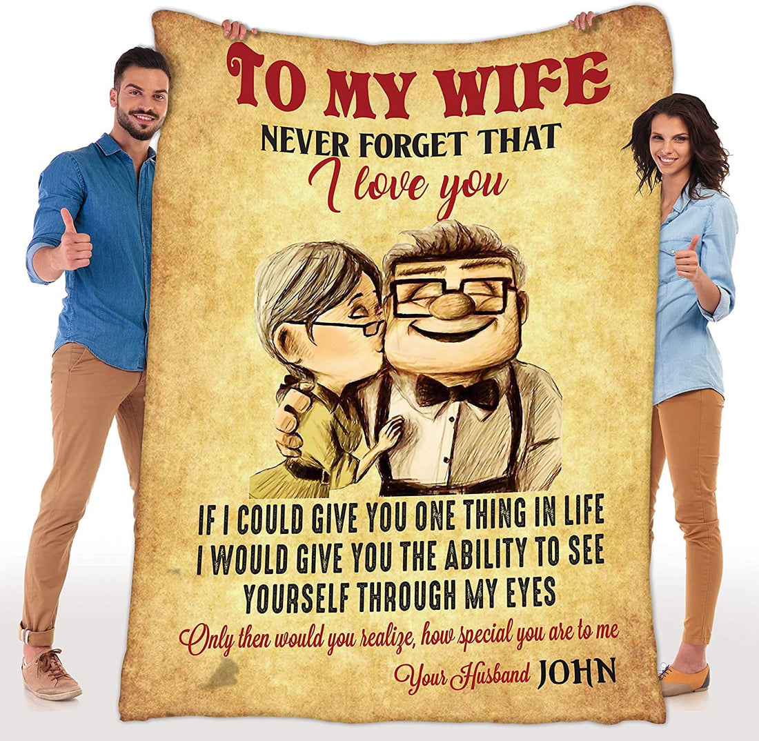 Personalized To My Wife Old Couple Blanket Never Forget That I Love You Old Couple Fleece Blanket- Romantic Gifts For Wife Anniversary - Wife Birthday Gifts For Her From Husband For Valentines Mothers Day Or Christmas