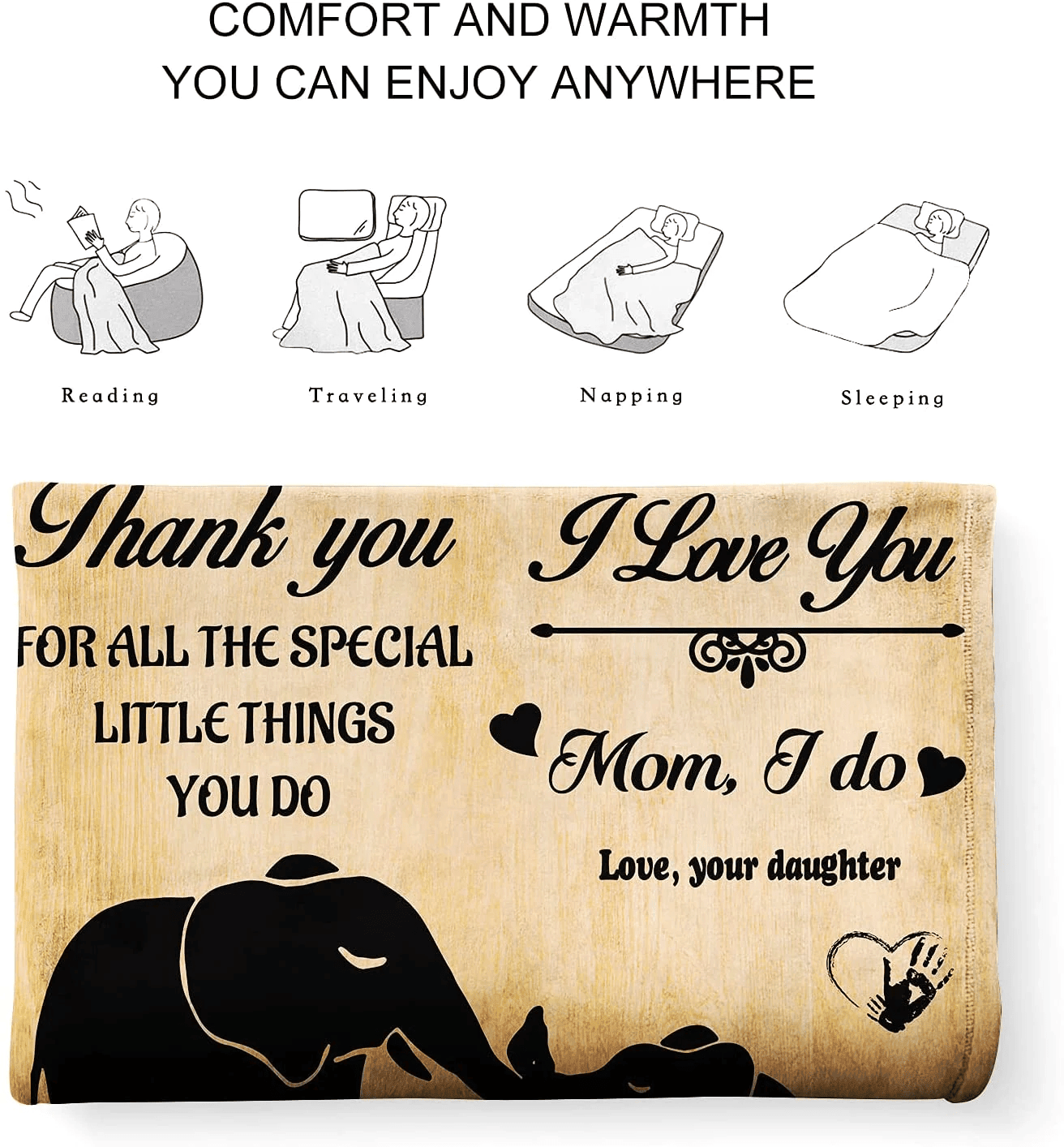 Gift to My Mom Blanket from Daughter Personalized Blanket to My Mom Super Soft Warm Fleece, Blanket Gifts for Birthday Christmas Mothers Day Thanksgiving