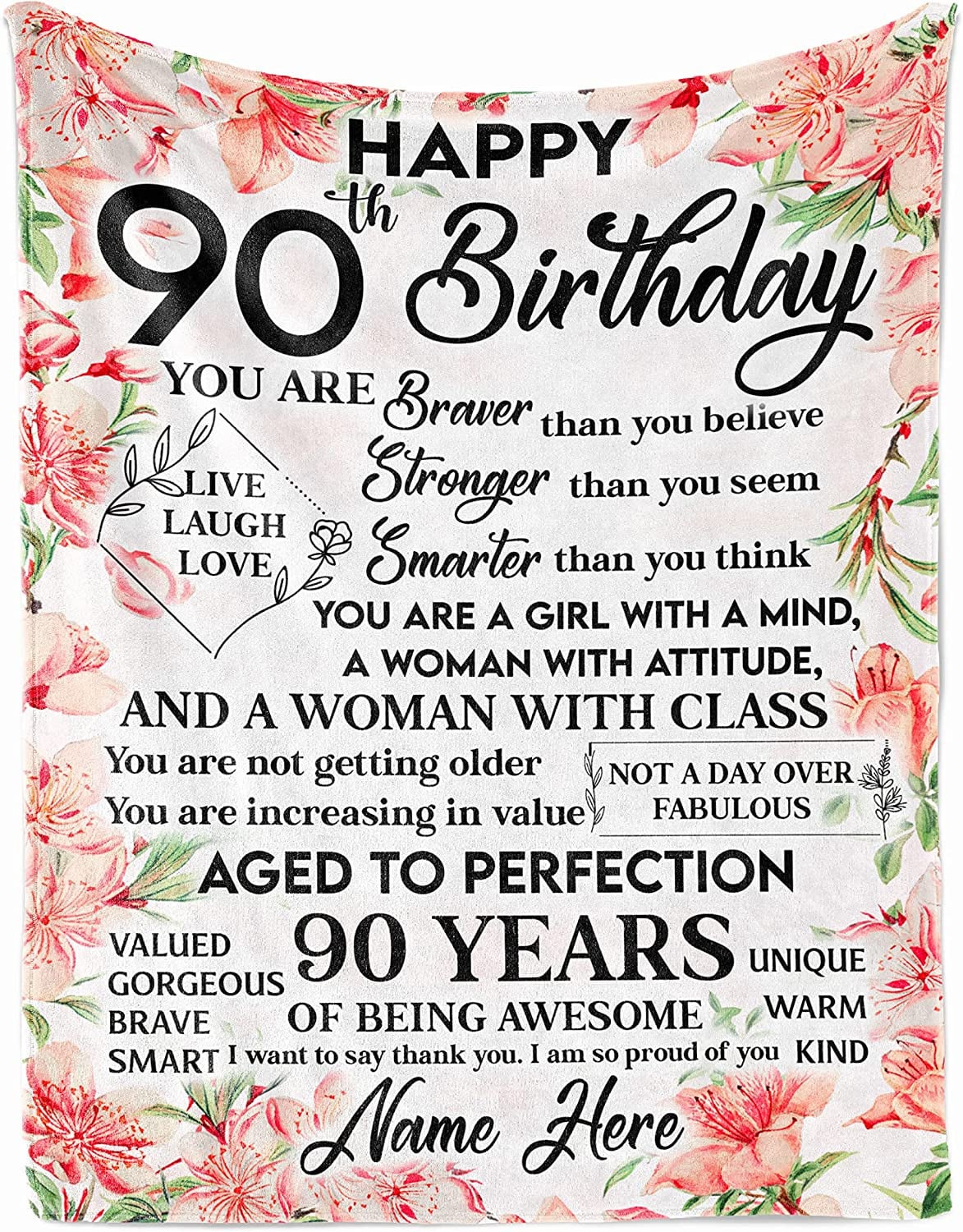 90Th Birthday Blanket You Are Braver Than You Believe Sofa Warm Blanket Mothers Day Present Personalized 90 Years Old Bday Decorations Ultra Soft Fleece Sherpa Throw Blankets