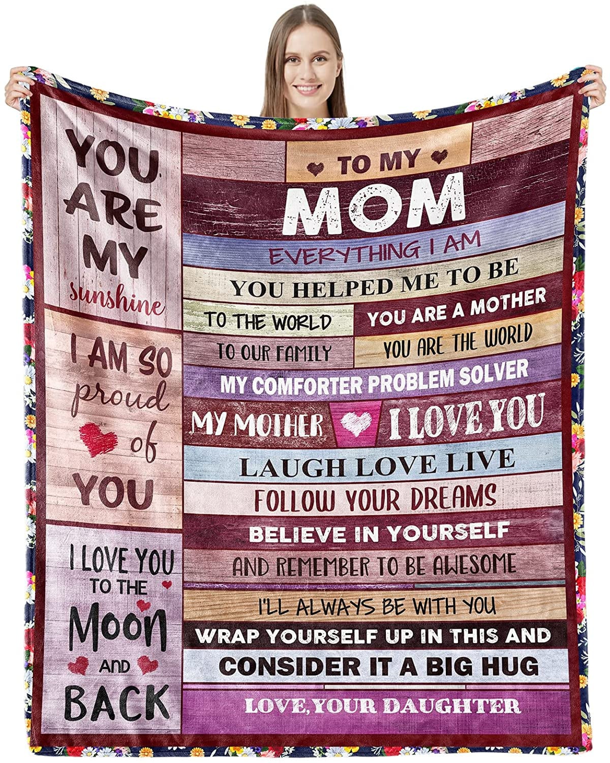 Blankets for Mom, Mothers Day Birthday Gifts for Mom Gifts from Daughter, Birthday Gifts for Mom I Love You Mom Blanket