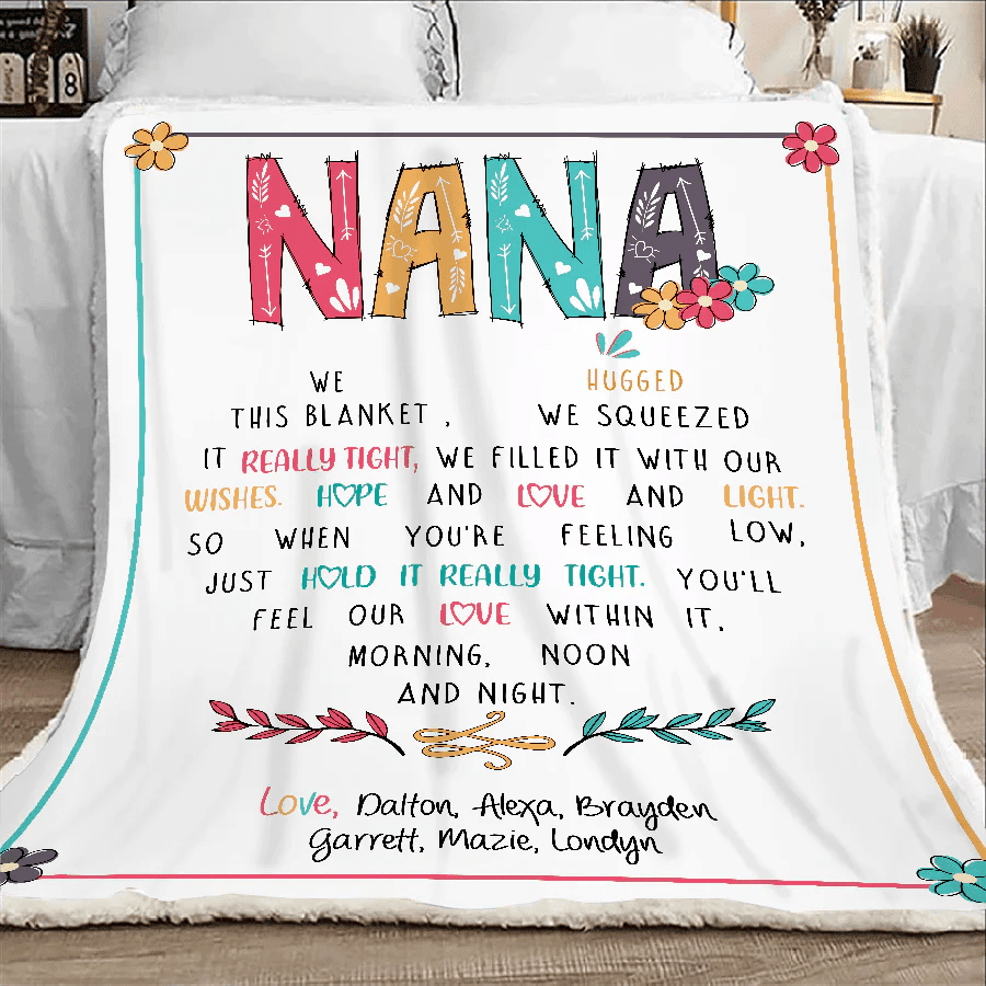 Personalized Grandma Blanket - Nana Grandma Mimi Hugged This Blanket From Kids Gift For Birthday Mothers Day Anniversary Christmas Gift For Her Women